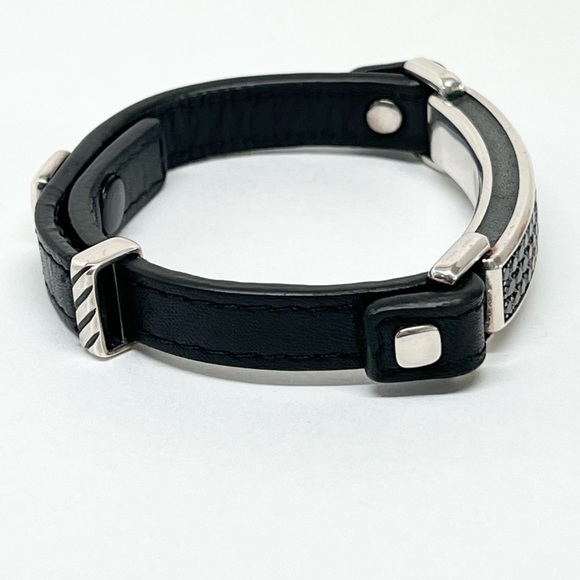 David Yurman Black Diamond Black Leather Band Bracelet .925 - Picture 3 of 10